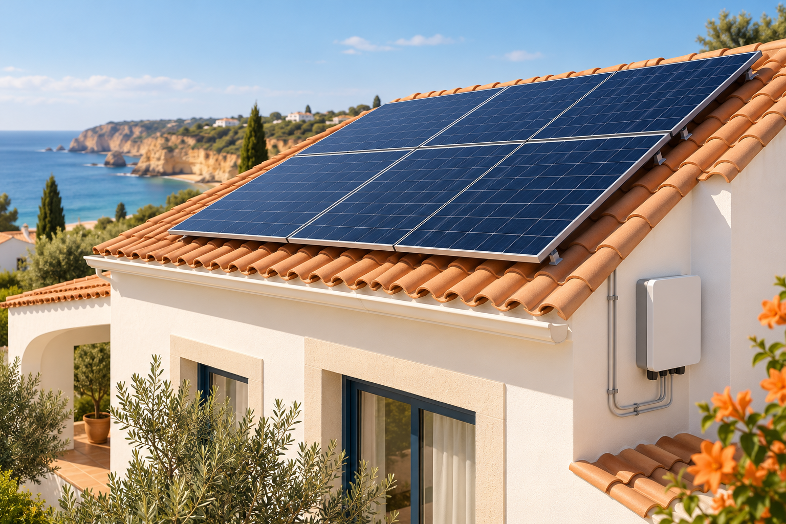 Illustration of a residential rooftop solar panel system
